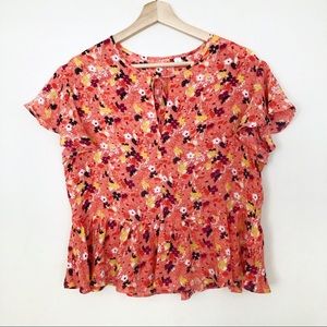 Gap Floral Tie Neck Peplum Blouse